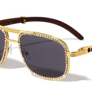 Men Sunglasses‎ Square Black Lens Fashion Diamond Bling Hip Hop Style Lentes New